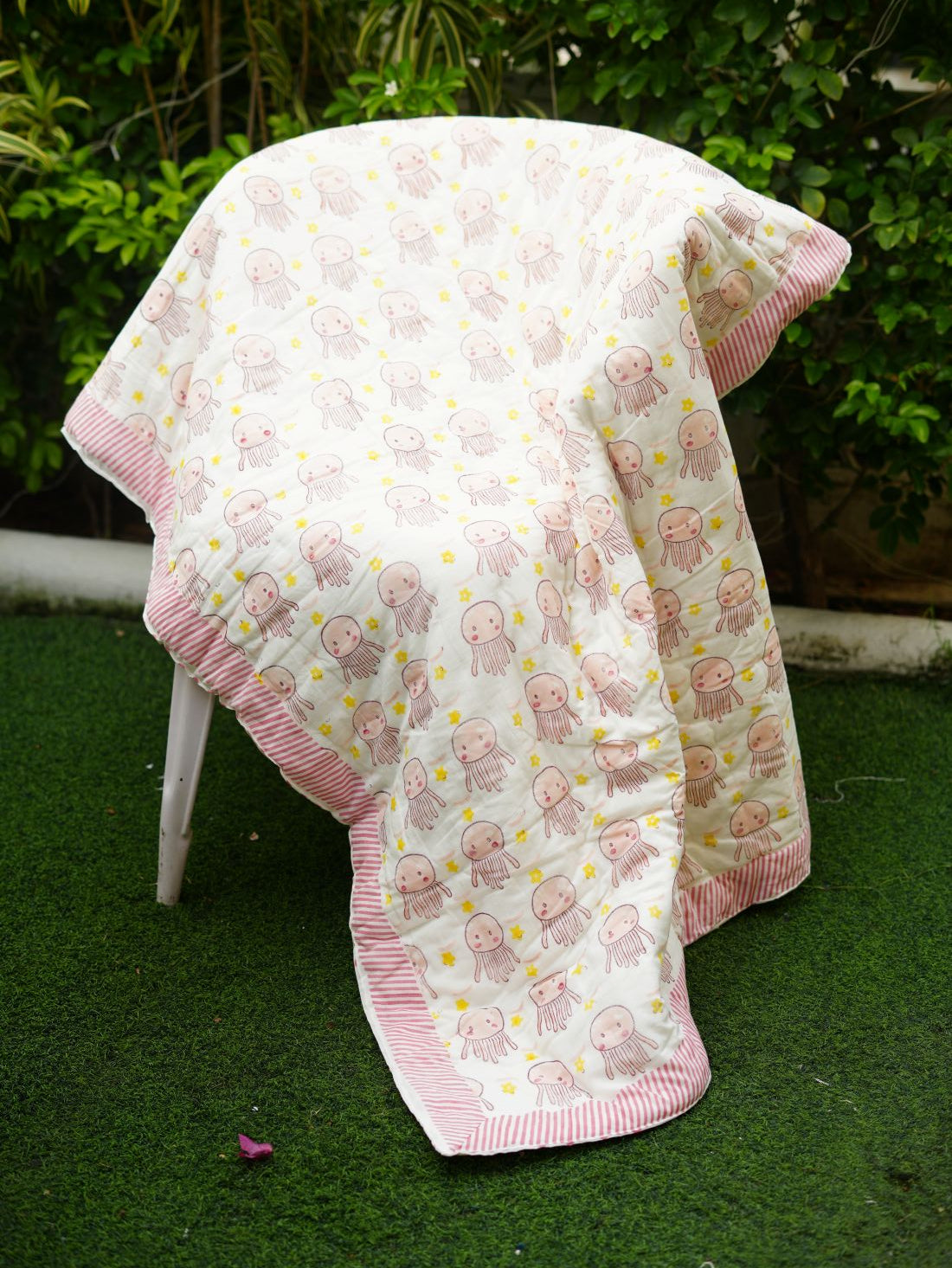 Hand block-printed cotton baby quilt from the Hand & Earth Baby Quilts collection