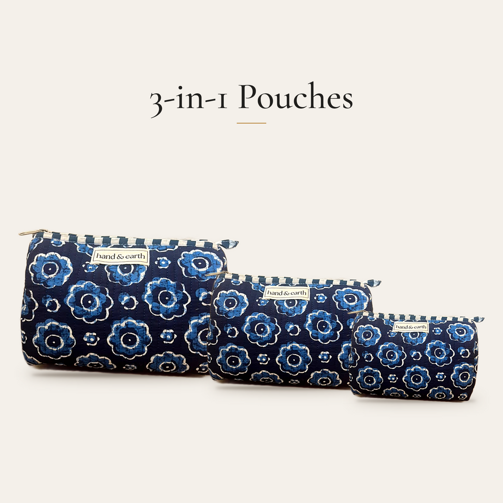 Navy Bloom Cotton 3-in-1 Travel Pouch Set