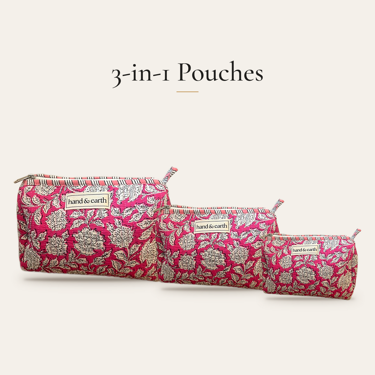 Pink Floral Cotton 3-in-1 Travel Pouch Set
