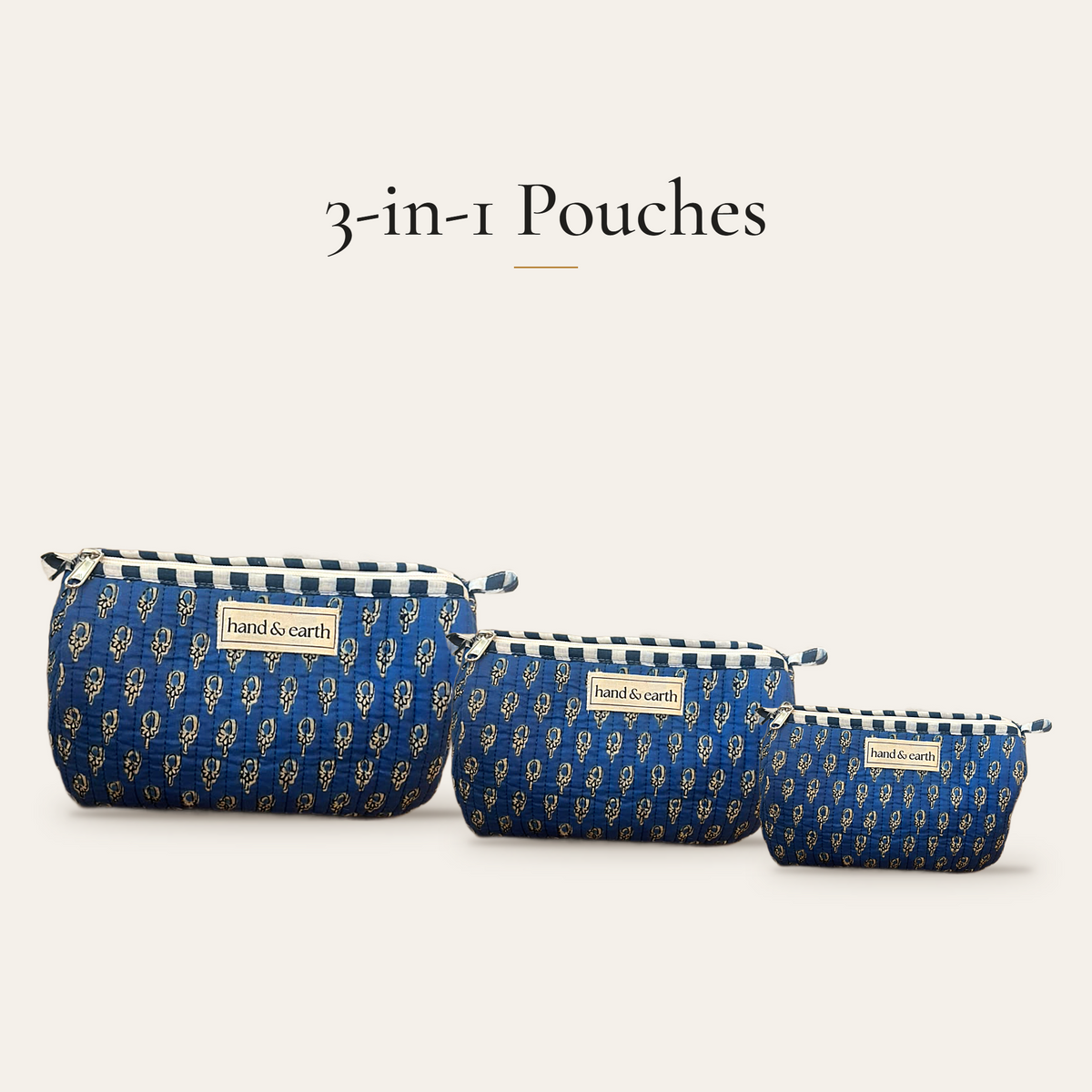 Cobalt Buti Cotton 3-in-1 Travel Pouch Set