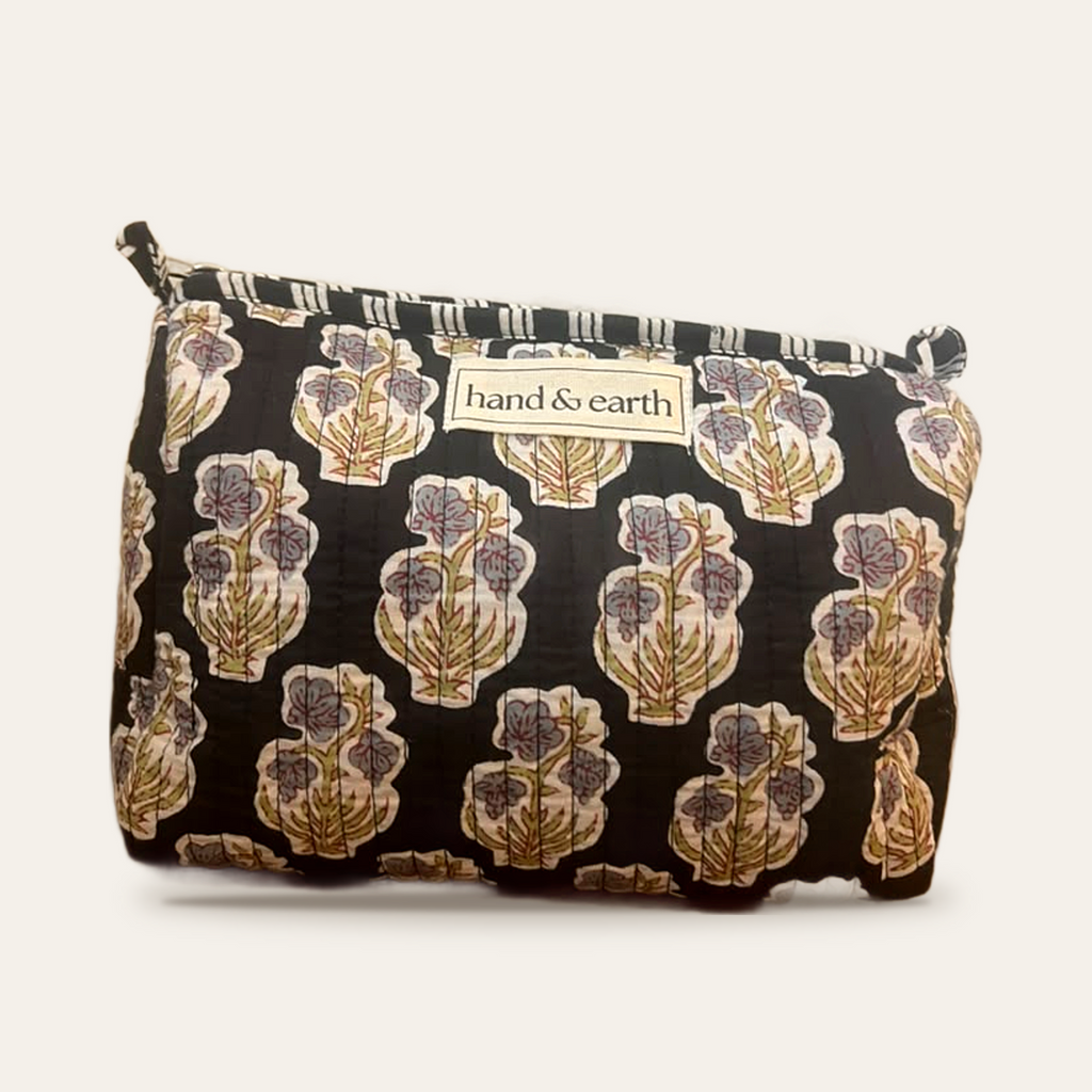Black Botanical Cotton 3-in-1 Travel Pouch Set