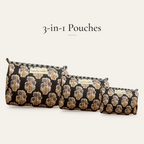 Black Botanical Cotton 3-in-1 Travel Pouch Set