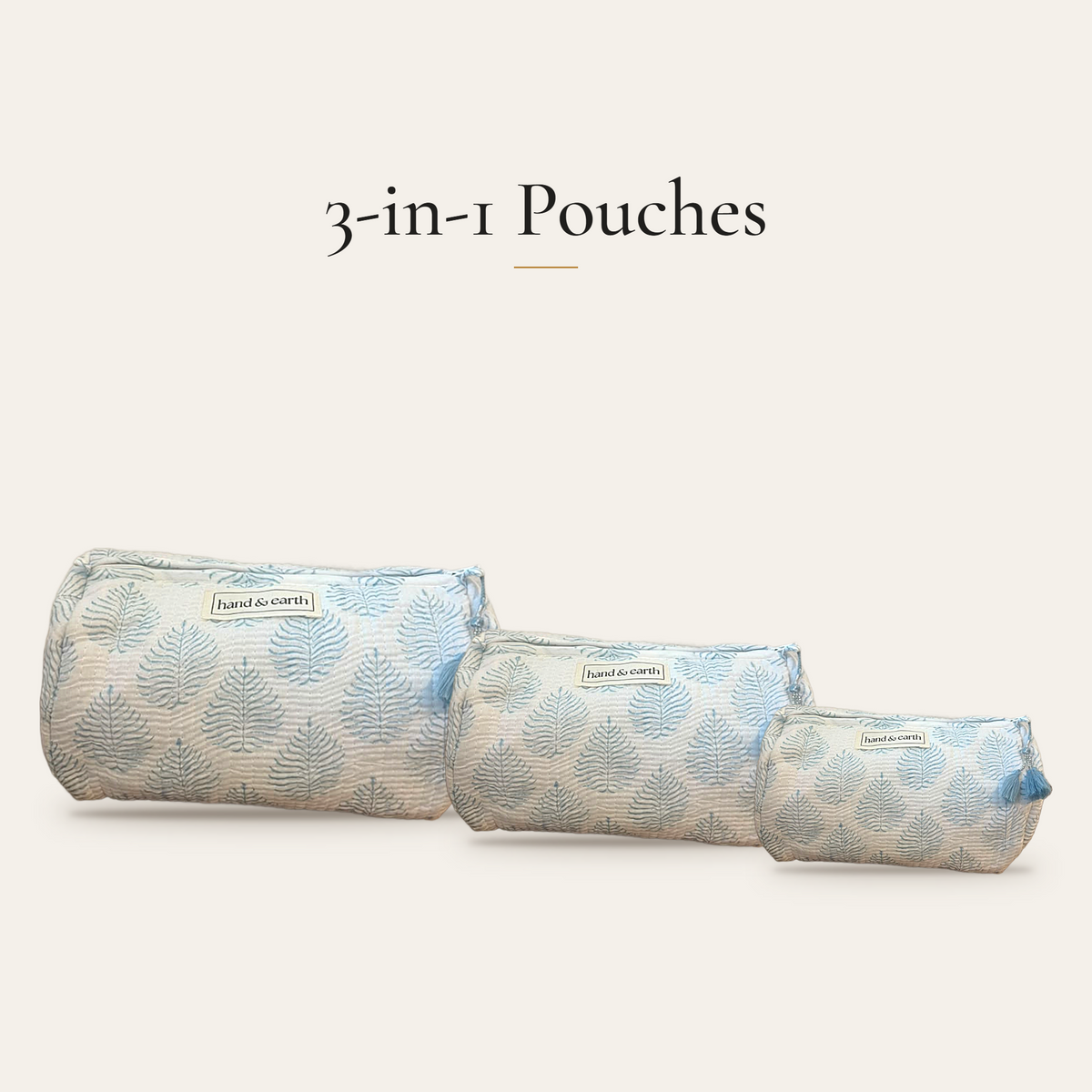 Sky Leaf Cotton 3-in-1 Travel Pouch Set