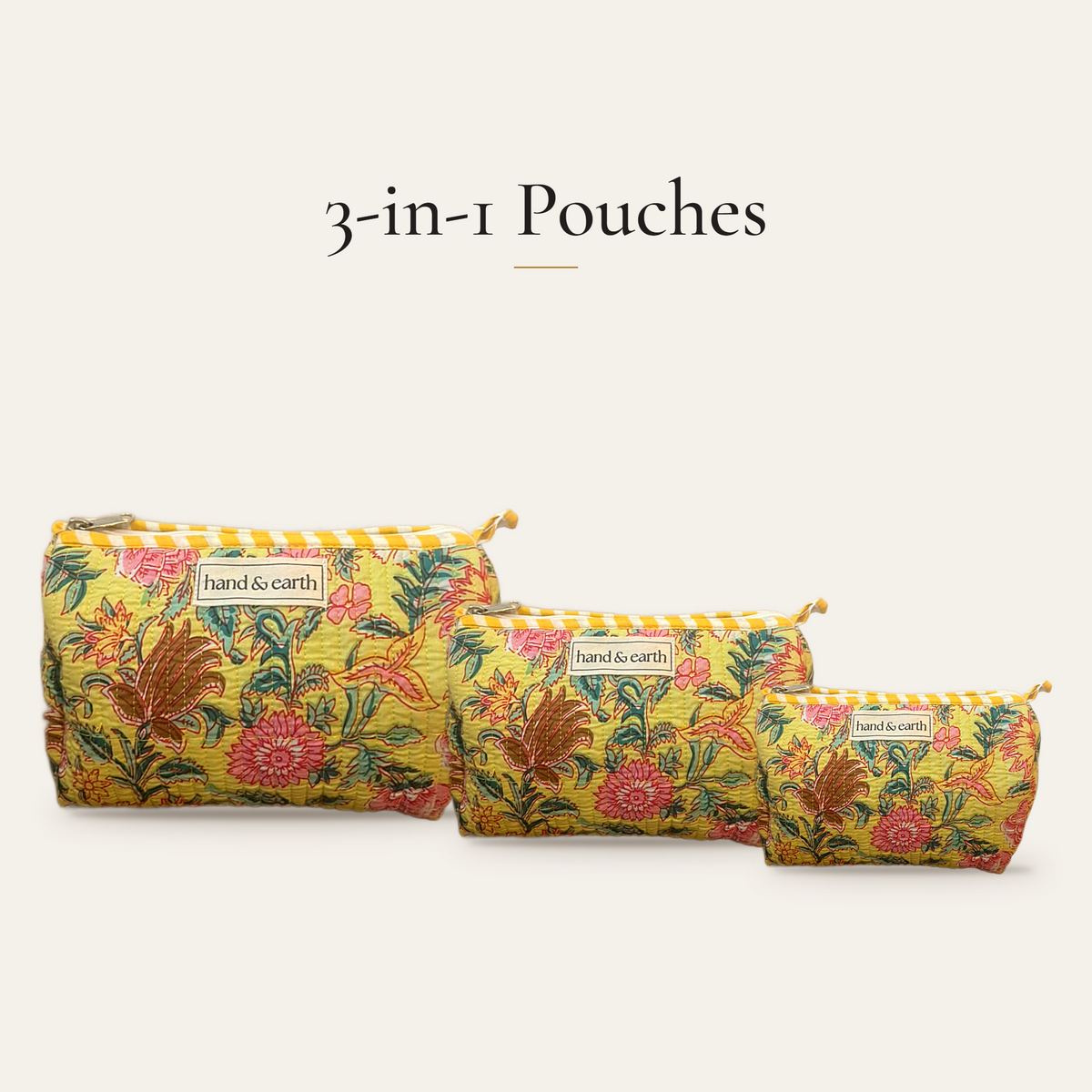 Yellow Garden Cotton 3-in-1 Travel Pouch Set