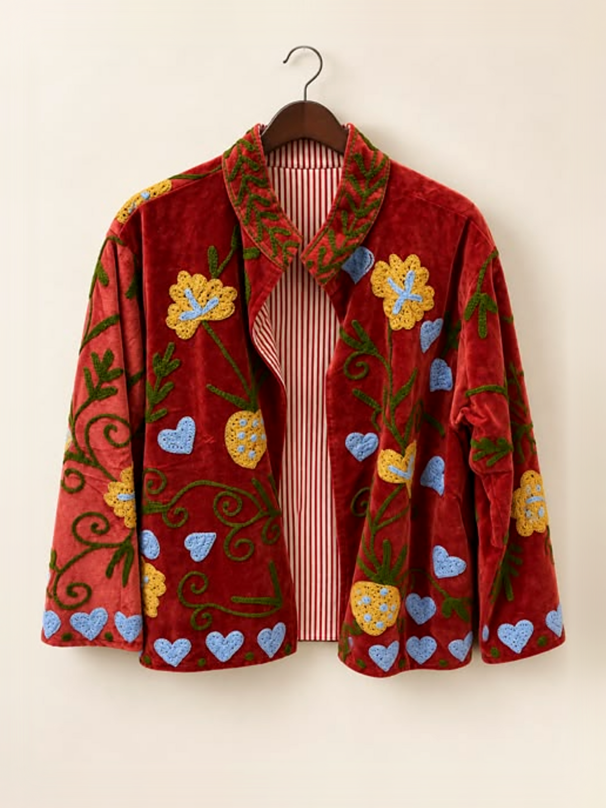 Rust Hearts Embroidered Velvet Jacket