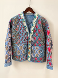 Blue Patchwork Quilted Block Print Jacket