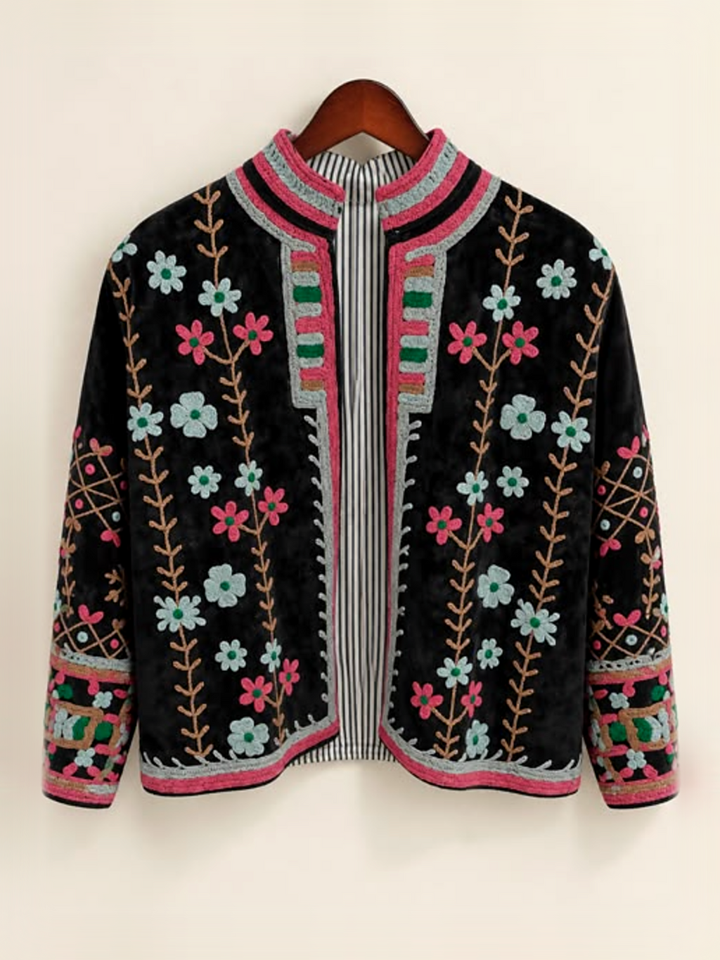 Black Blossom Embroidered Velvet Jacket