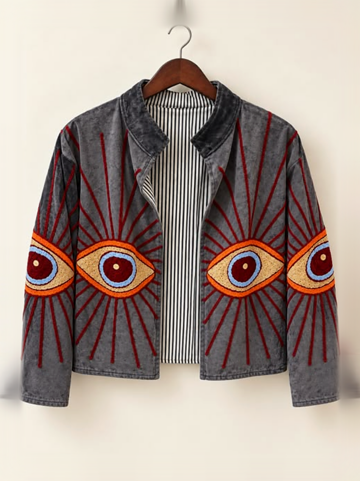 Slate Evil Eye Embroidered Velvet Jacket