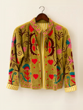 Olive Suzani Embroidered Velvet Jacket
