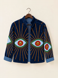 Navy Evil Eye Embroidered Velvet Jacket