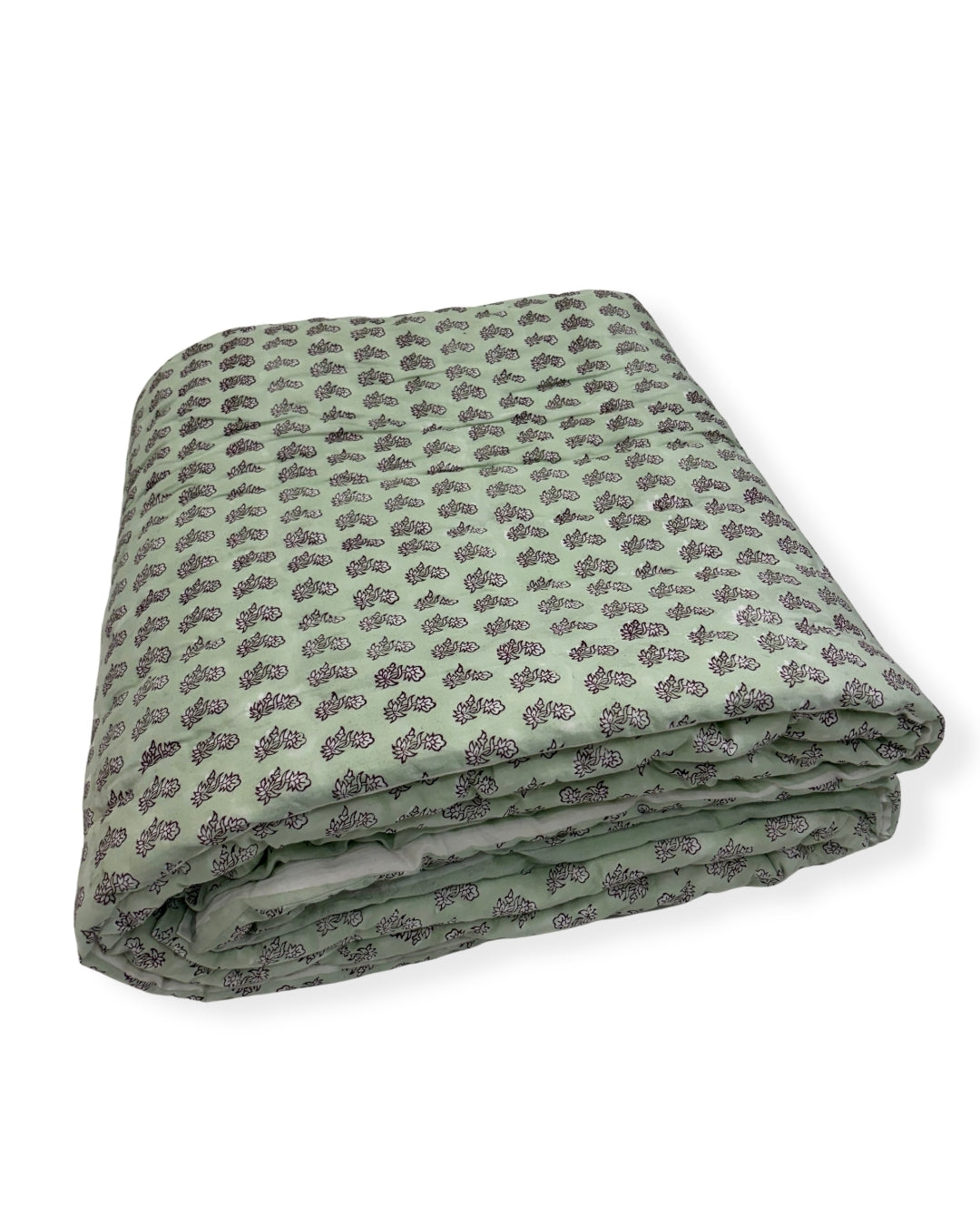 Sage Blossom Hand Block Printed Cotton Quilt