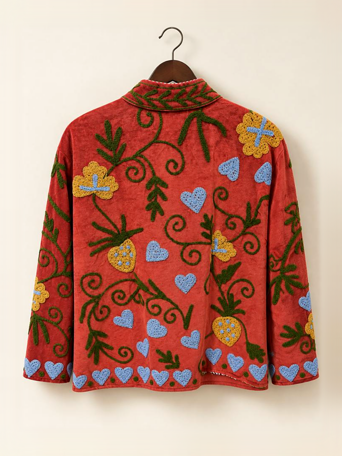 Rust Hearts Embroidered Velvet Jacket
