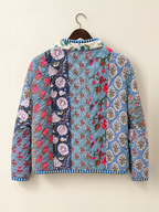 Blue Patchwork Quilted Block Print Jacket