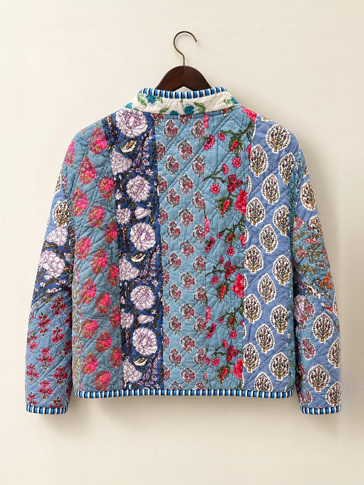 Blue Patchwork Quilted Block Print Jacket