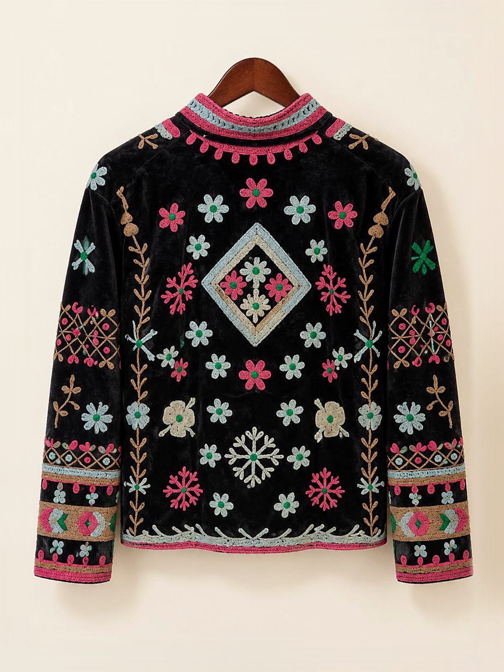 Black Blossom Embroidered Velvet Jacket