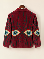 Raspberry Evil Eye Embroidered Velvet Jacket