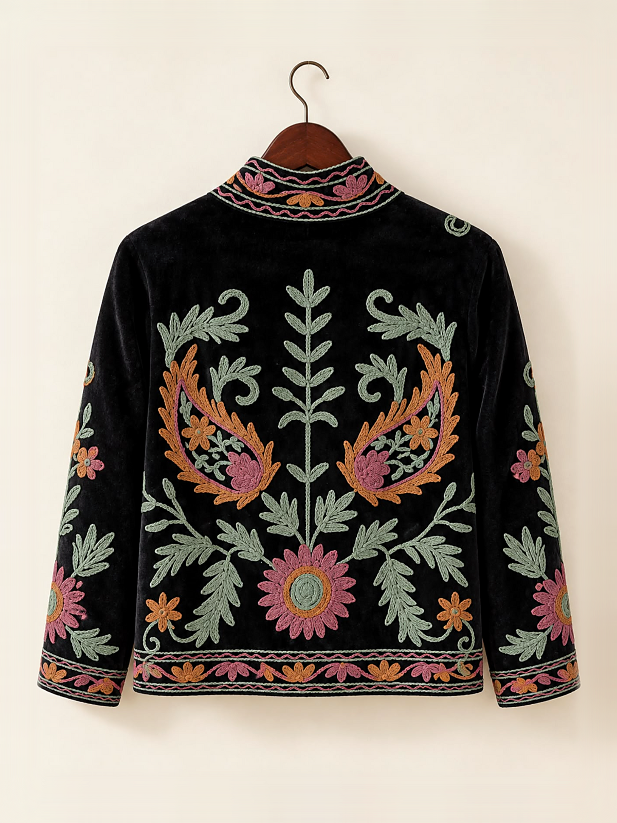 Black Paisley Embroidered Velvet Jacket