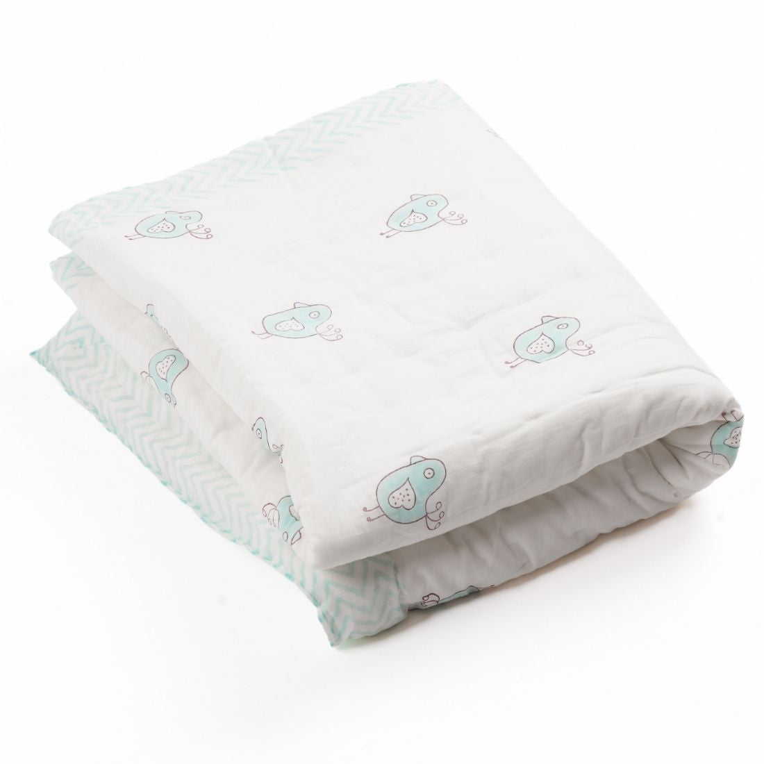 Birdie Hand-Block Printed Cotton Baby Quilt