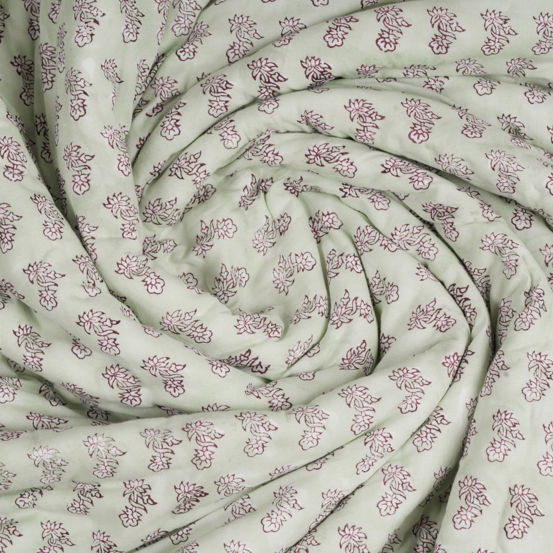 Sage Blossom Hand Block Printed Cotton Quilt