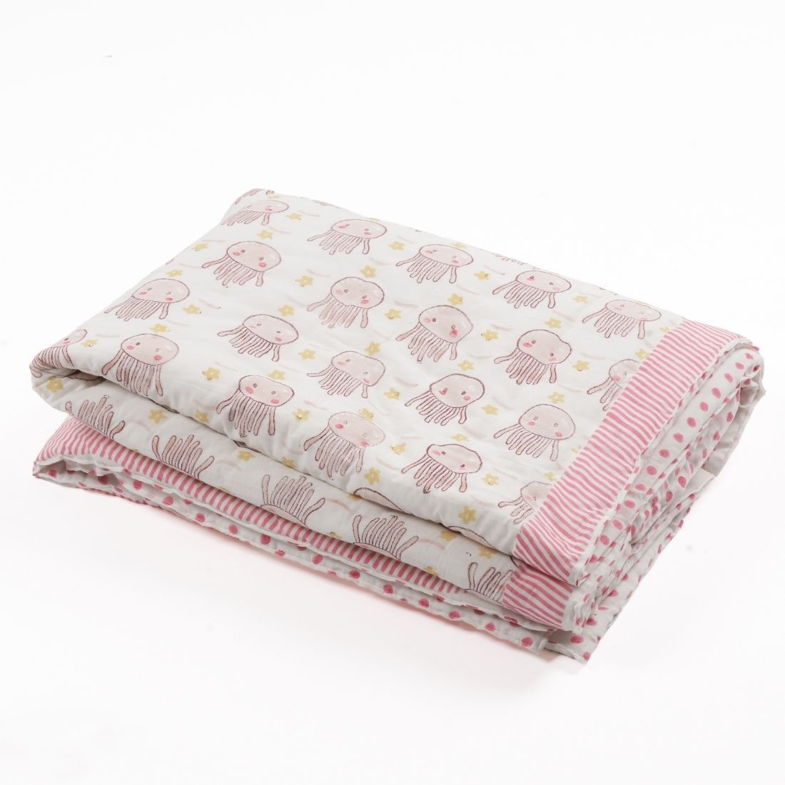 Jelly Fish Hand-Block Printed Cotton Baby Quilt