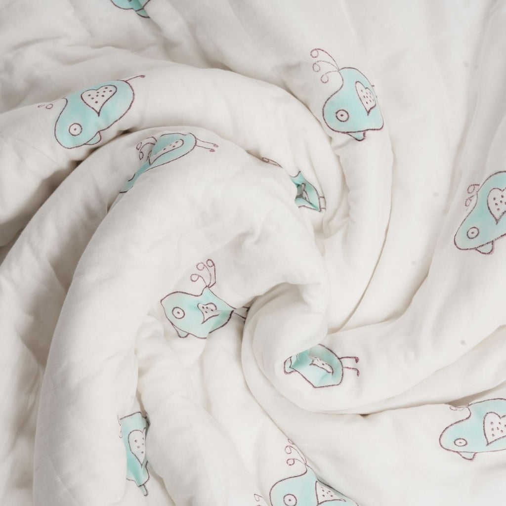 Birdie Hand-Block Printed Cotton Baby Quilt