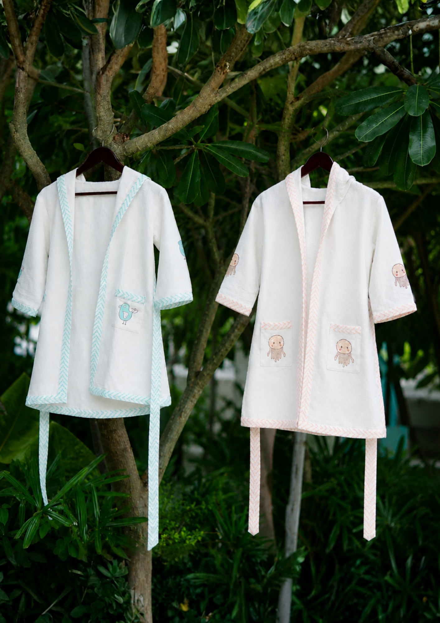 Blue Birdie Hand-block printed Bathrobe for Kids