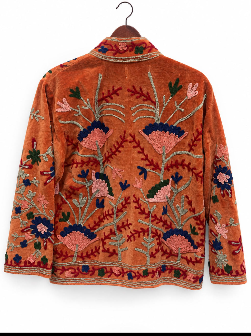 Rust Floral Embroidered Velvet Jacket