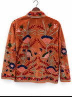 Rust Floral Embroidered Velvet Jacket