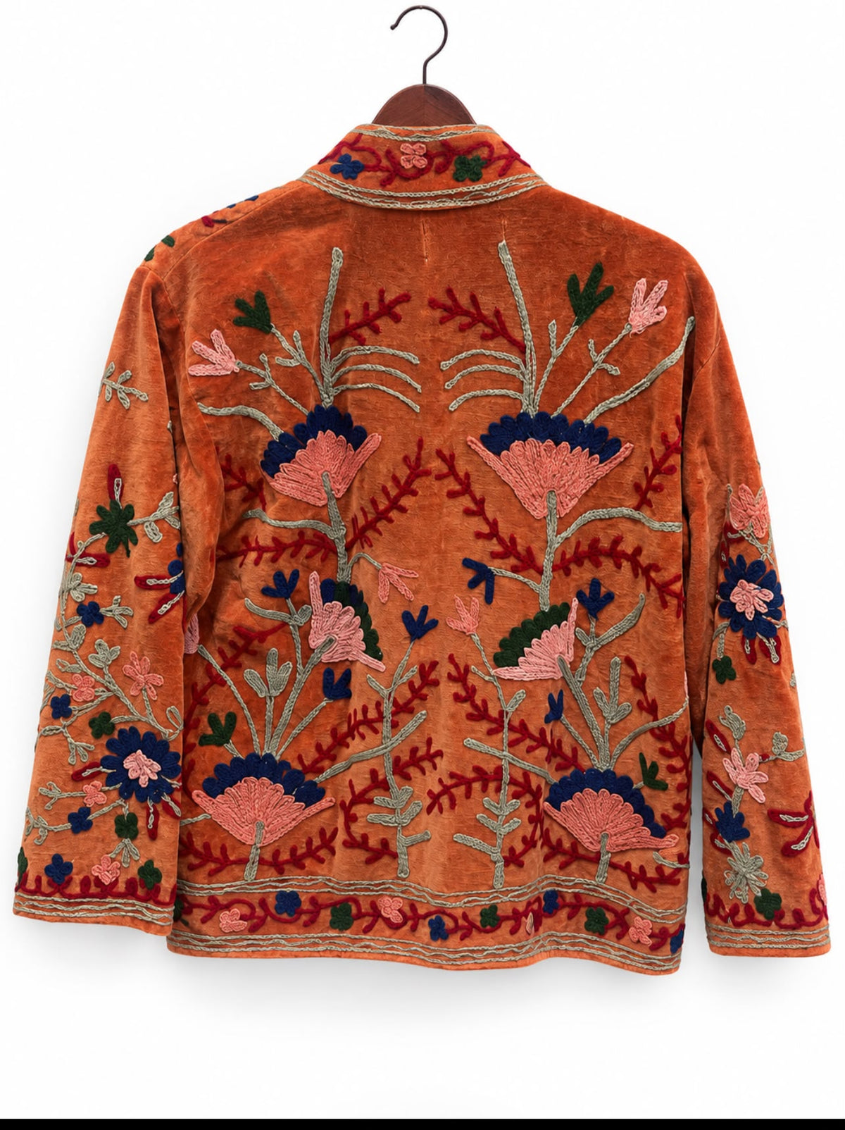 Rust Floral Embroidered Velvet Jacket