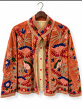 Rust Floral Embroidered Velvet Jacket
