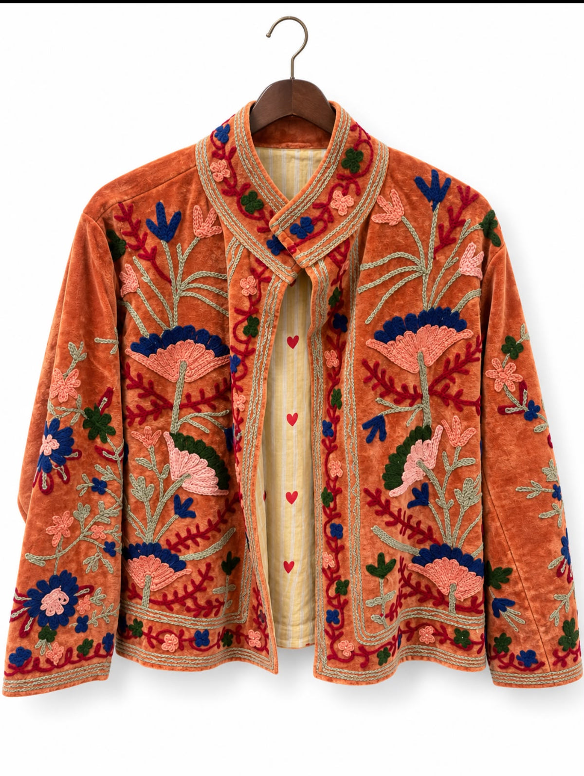 Rust Floral Embroidered Velvet Jacket