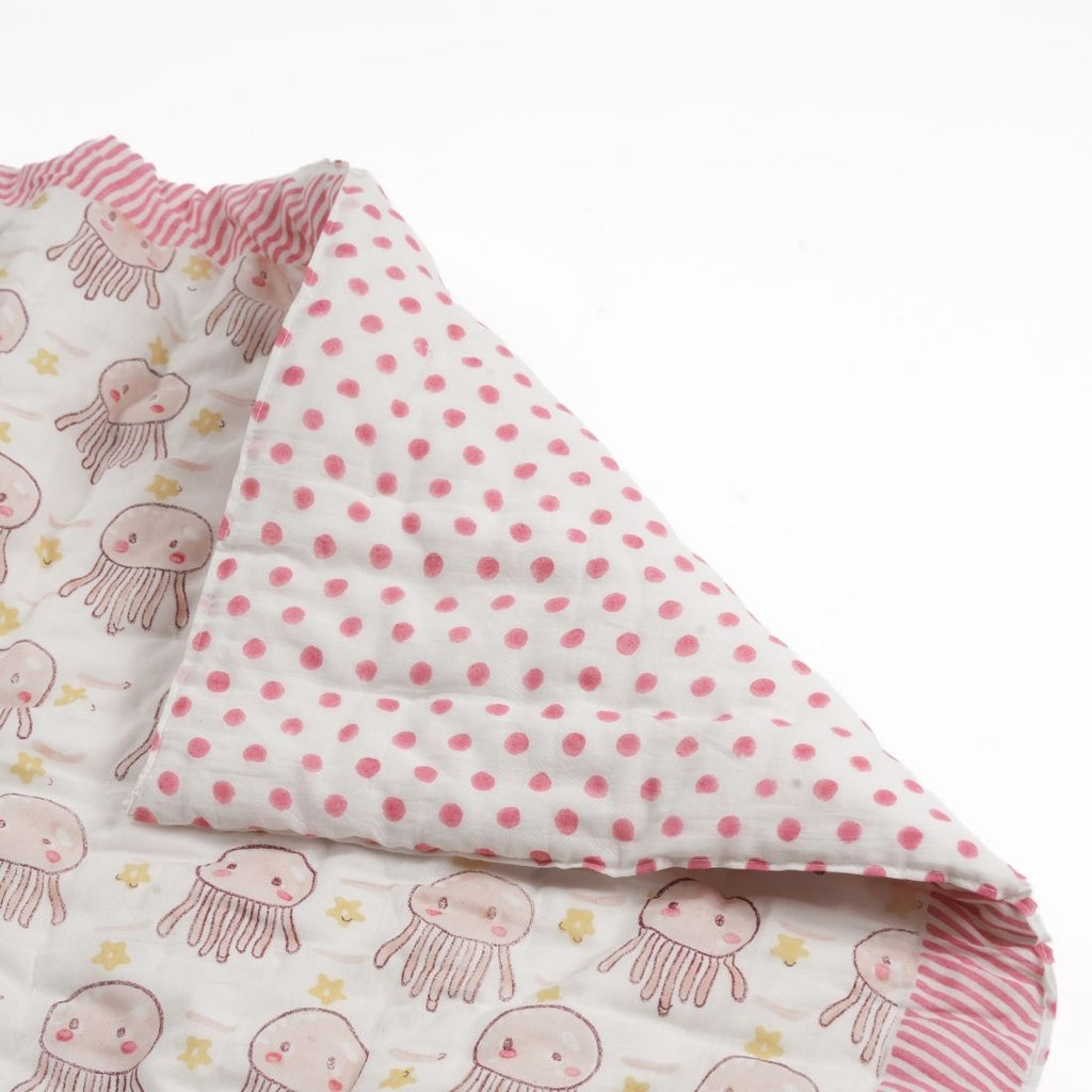 Jelly Fish Hand-Block Printed Cotton Baby Quilt