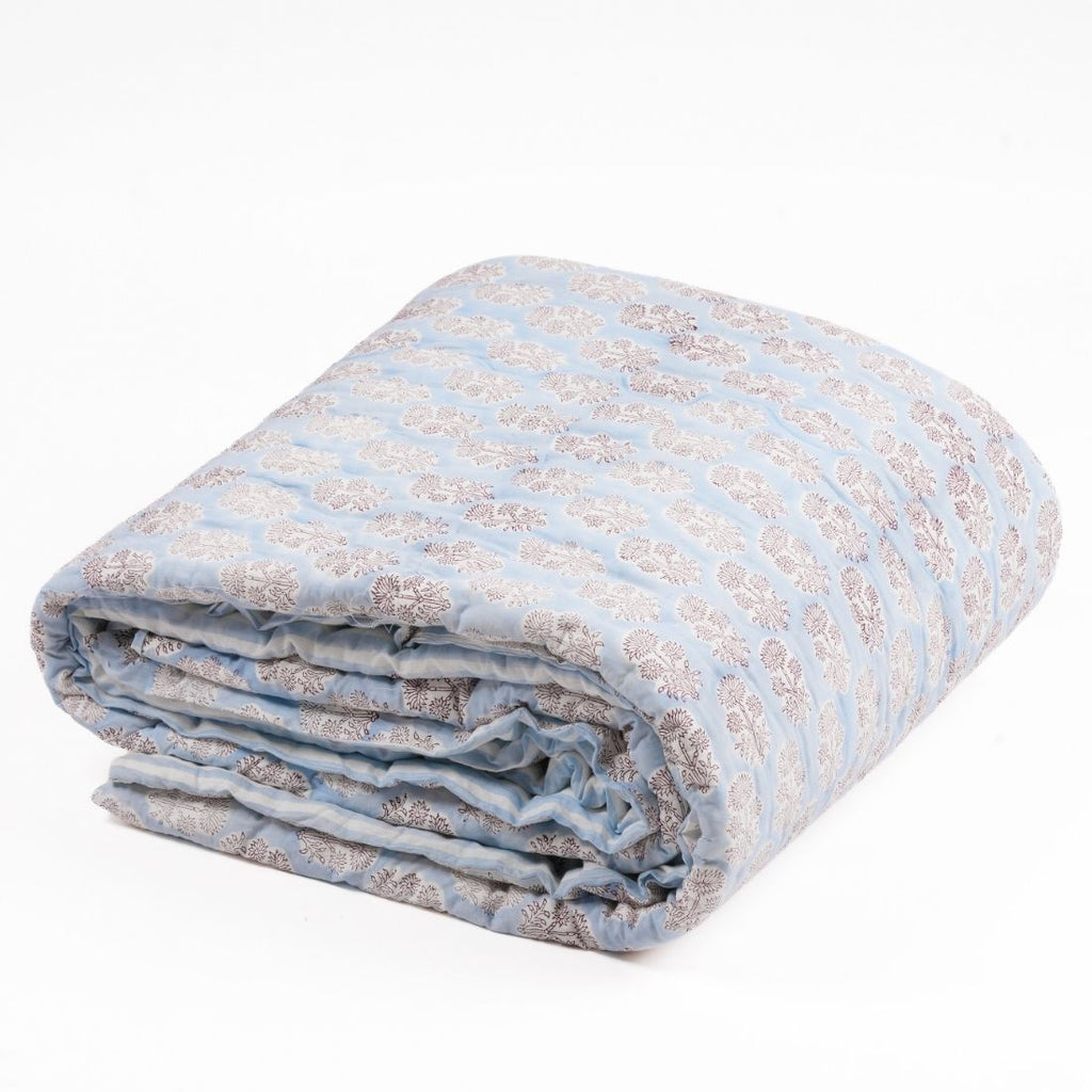 Blue Heirloom Hand Block Printed Cotton Quilt