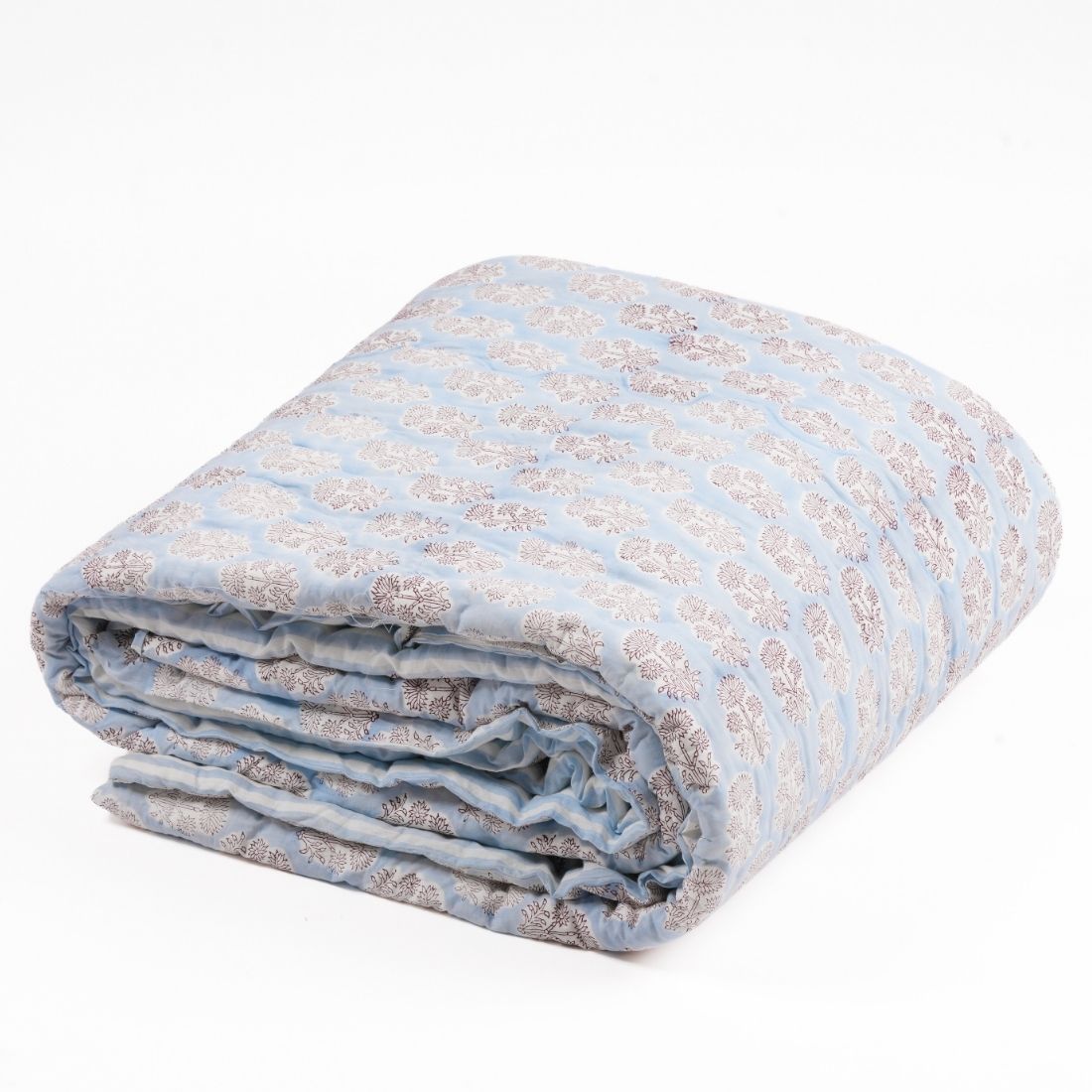 Blue Heirloom Hand Block Printed Cotton Quilt