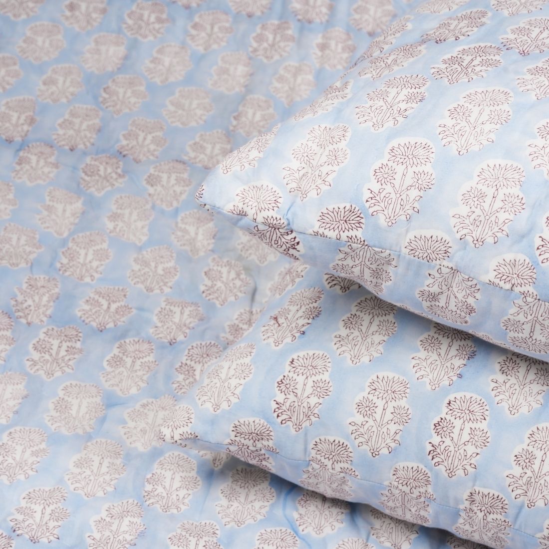 Blue Heirloom Hand Block Printed Cotton Quilt