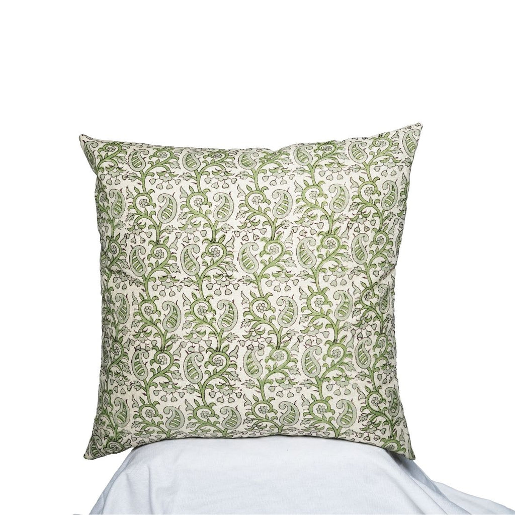 Verdant Vines Hand Block Printed Linen Pillow Cover