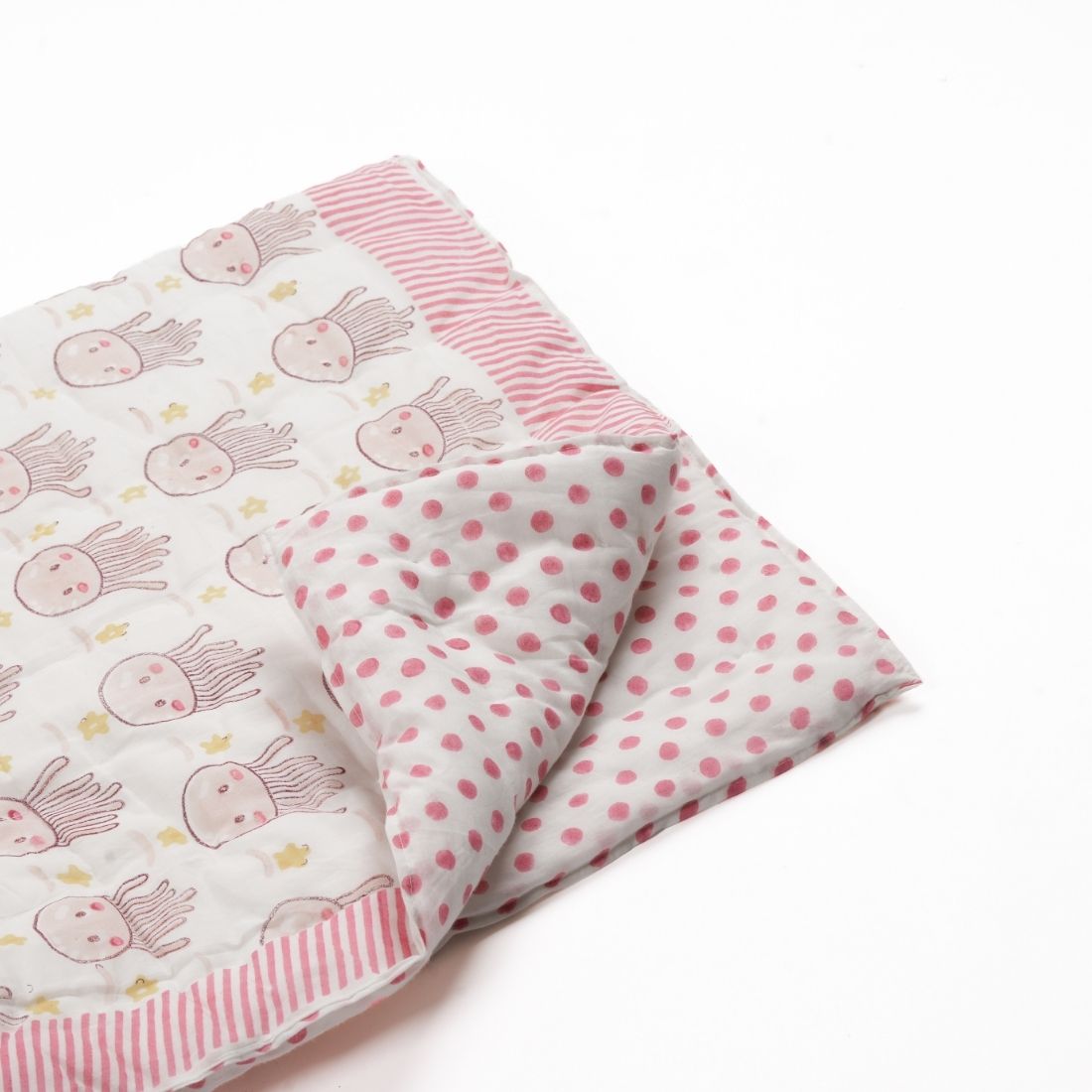 Jelly Fish Hand-Block Printed Cotton Baby Quilt