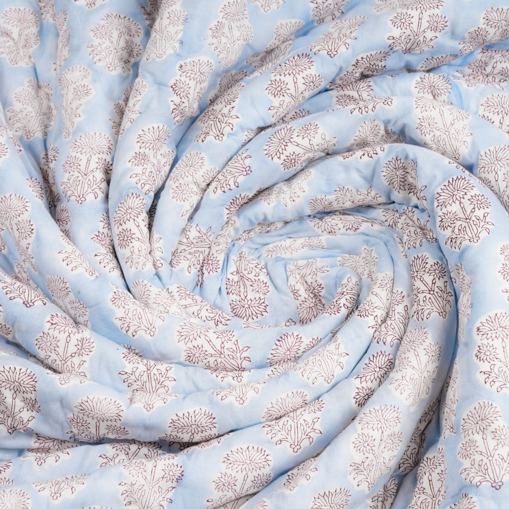 Blue Heirloom Hand Block Printed Cotton Quilt