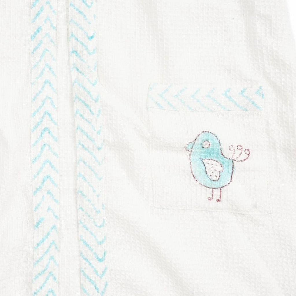 Blue Birdie Hand-block printed Bathrobe for Kids