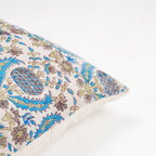 Blue Thistle Hand Block Printed Linen Pillow Cover