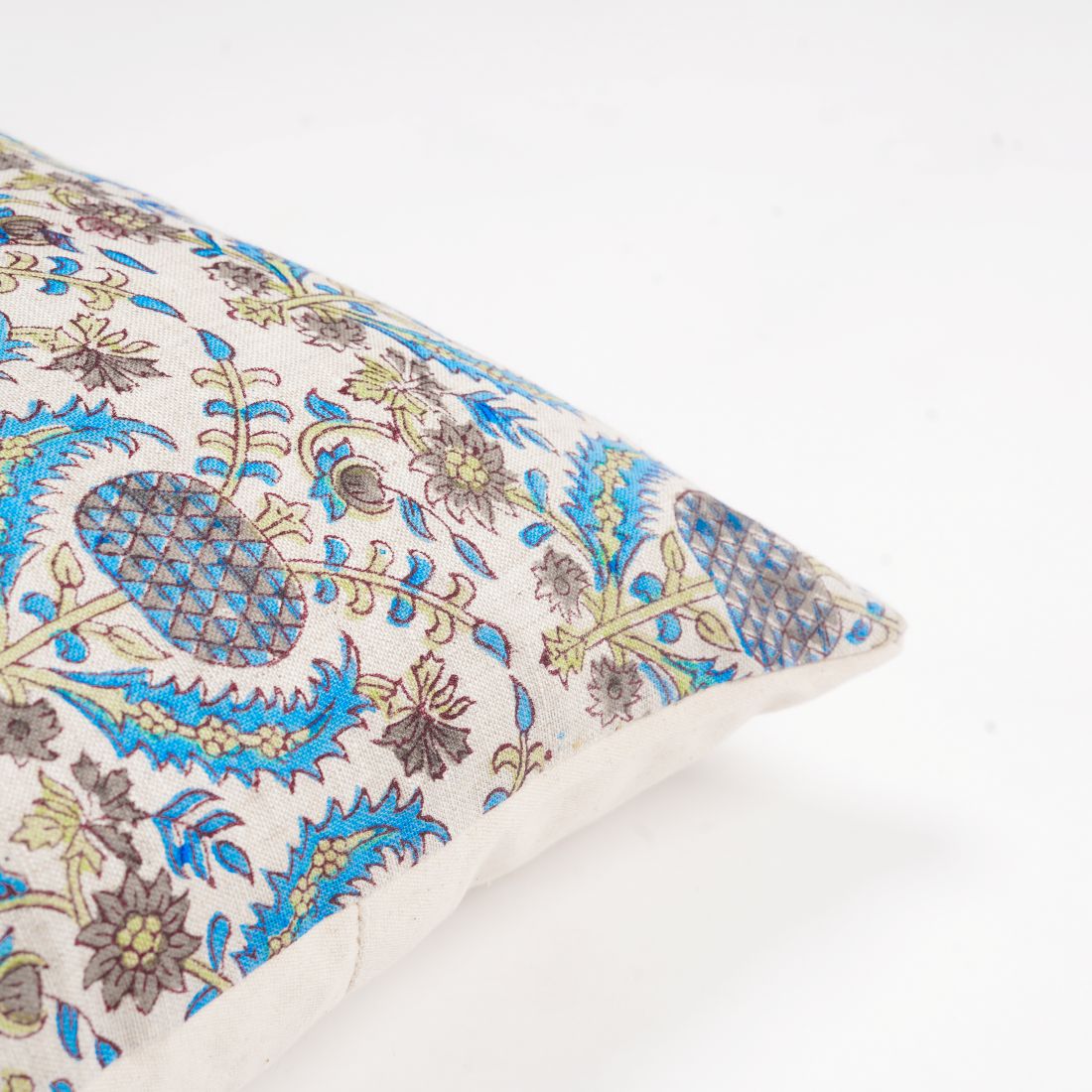 Blue Thistle Hand Block Printed Linen Pillow Cover