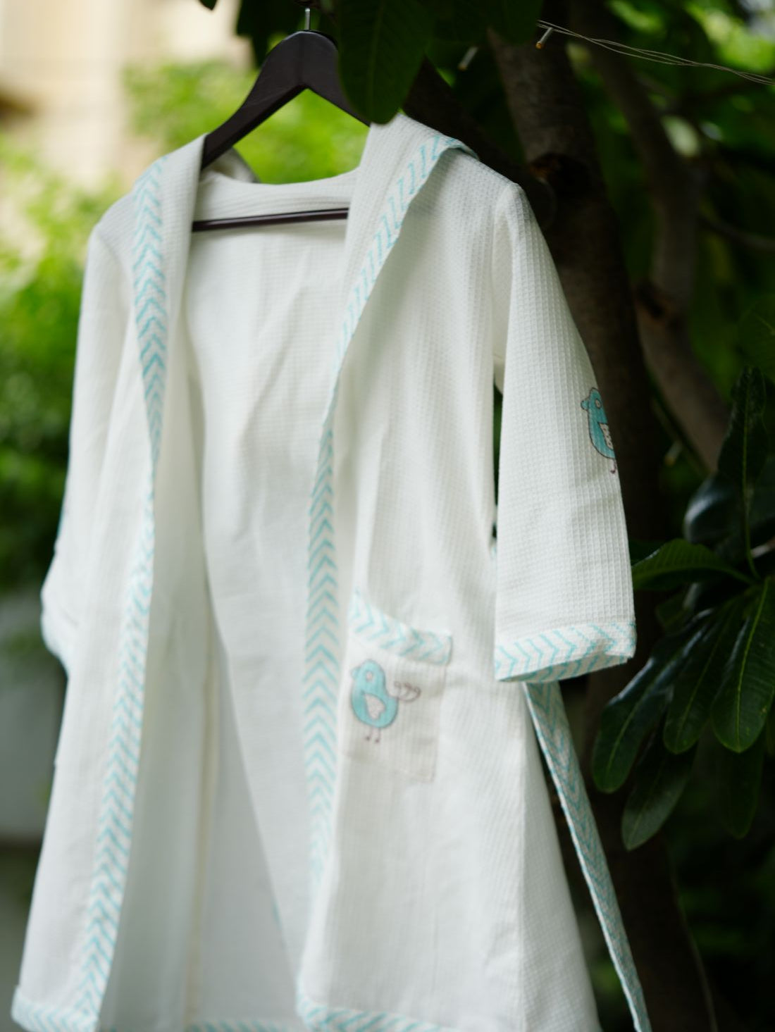Blue Birdie Hand-block printed Bathrobe for Kids