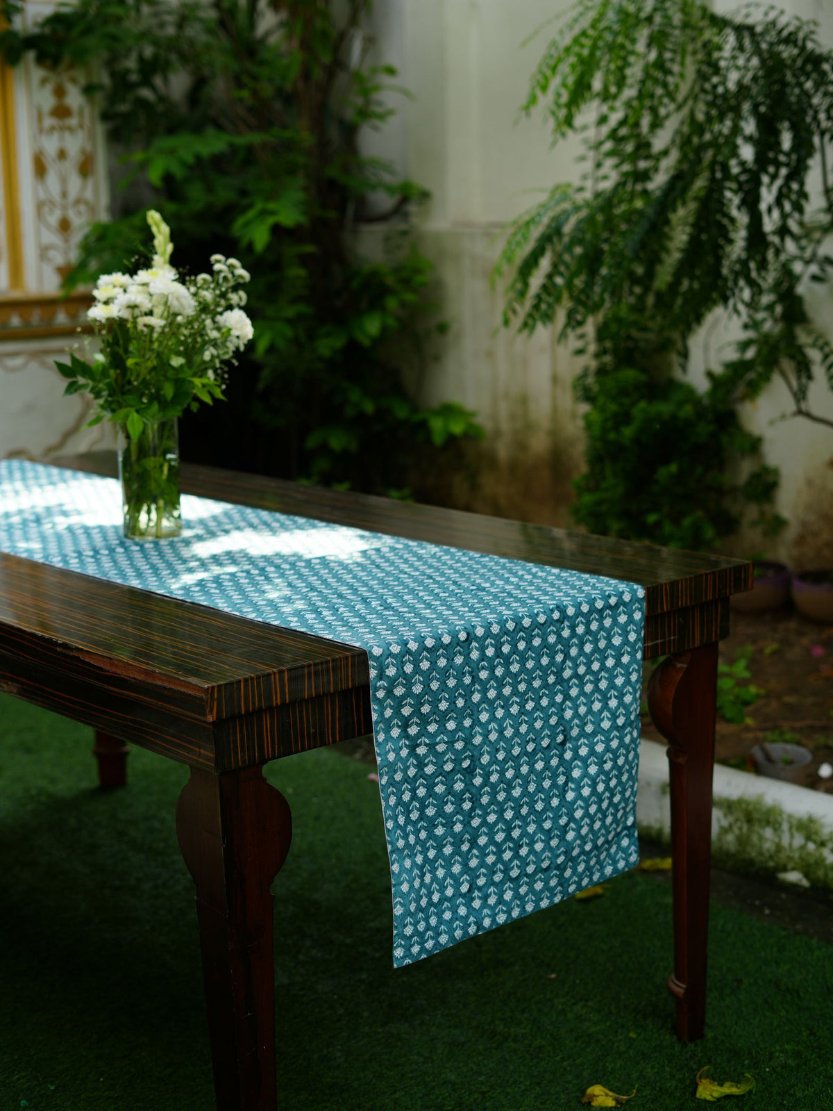 Azure Bloom Hand Block Printed Table Runner