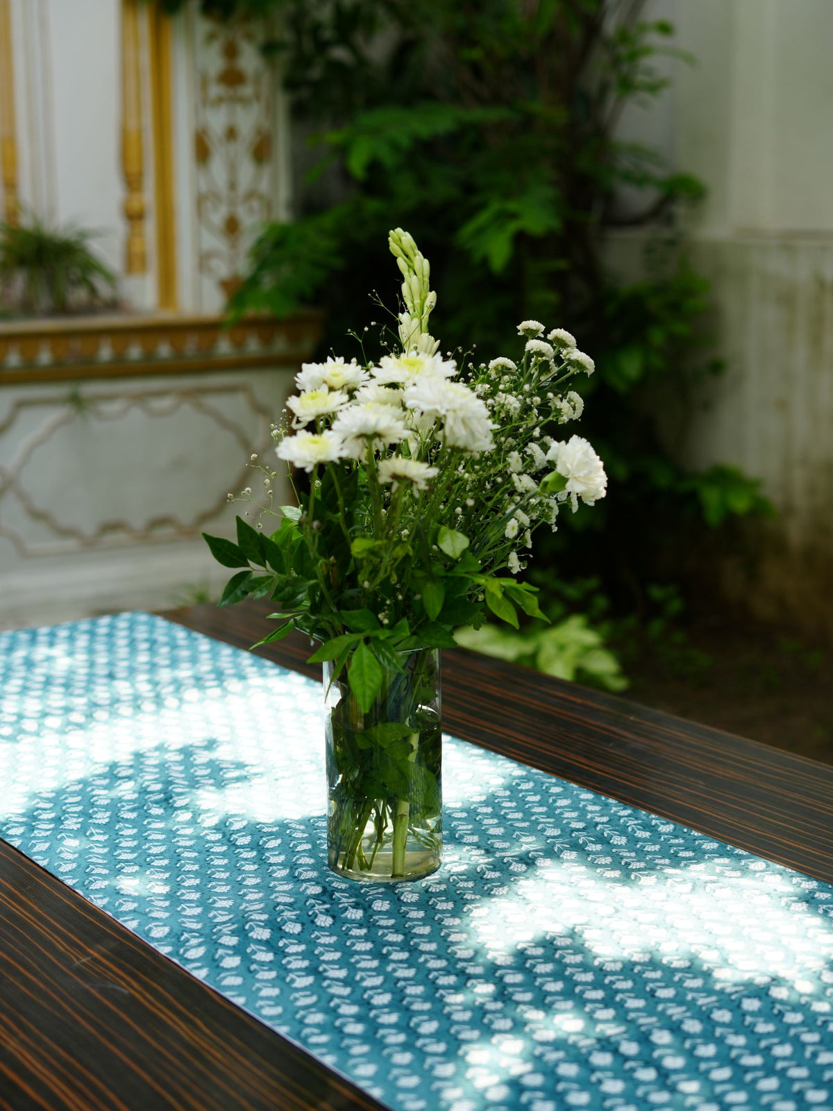 Azure Bloom Hand Block Printed Table Runner