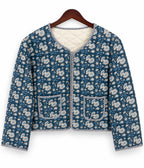 Indigo Floral Reversible Quilted Cotton Jacket