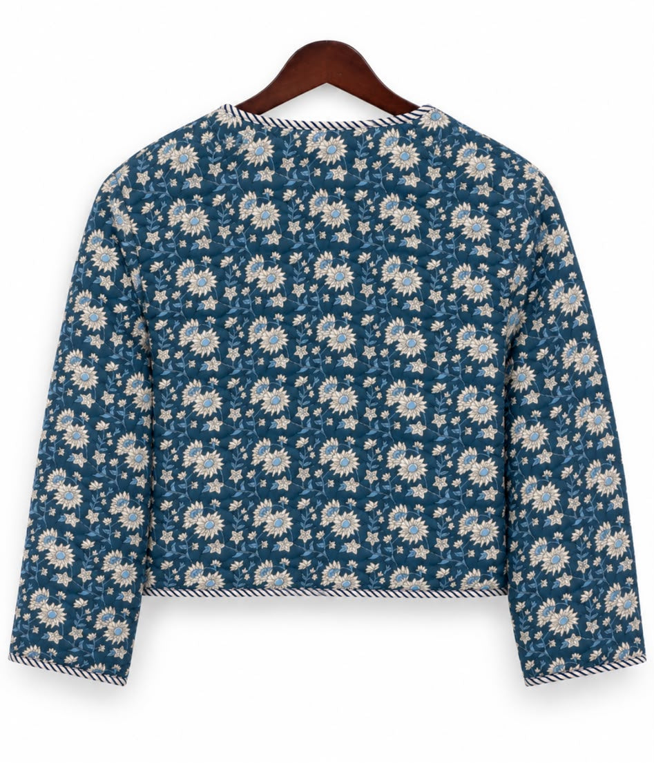 Indigo Floral Reversible Quilted Cotton Jacket