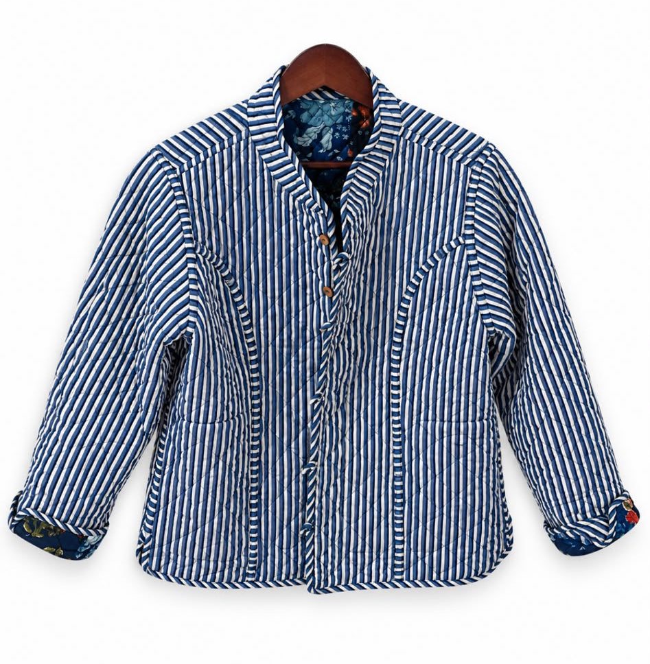 Azure Heirloom Reversible Quilted Cotton Jacket