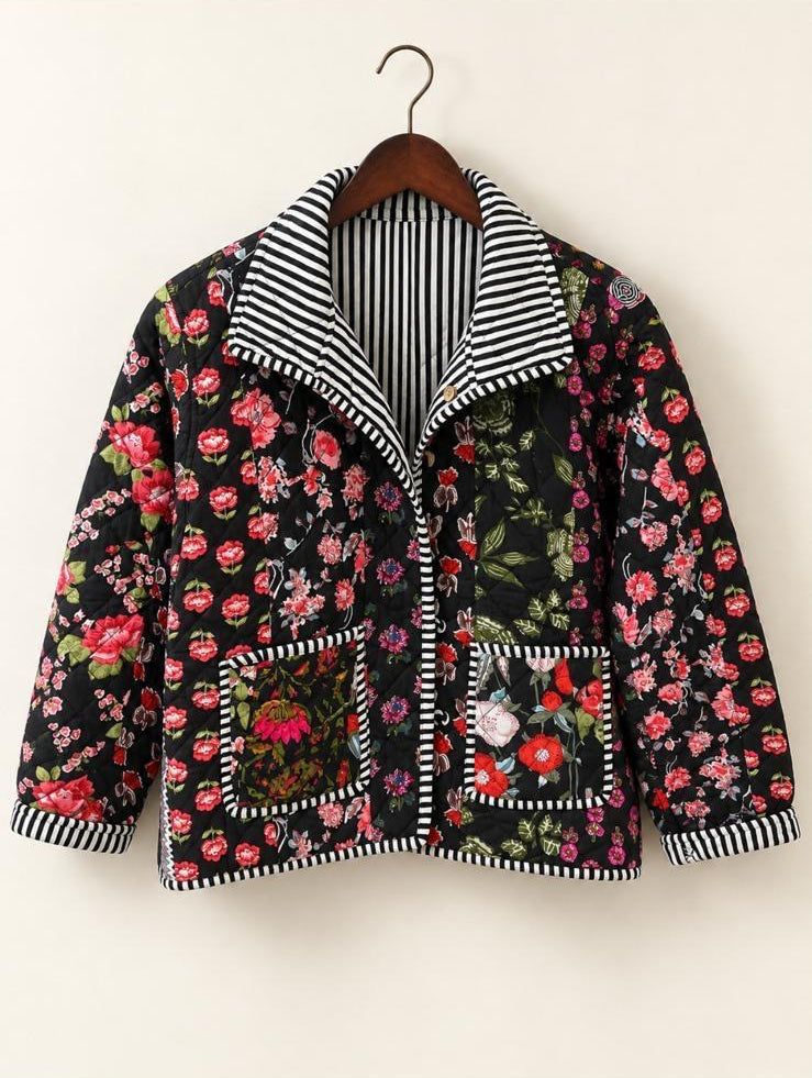 Black Noir Blossom Quilted Cotton Jacket