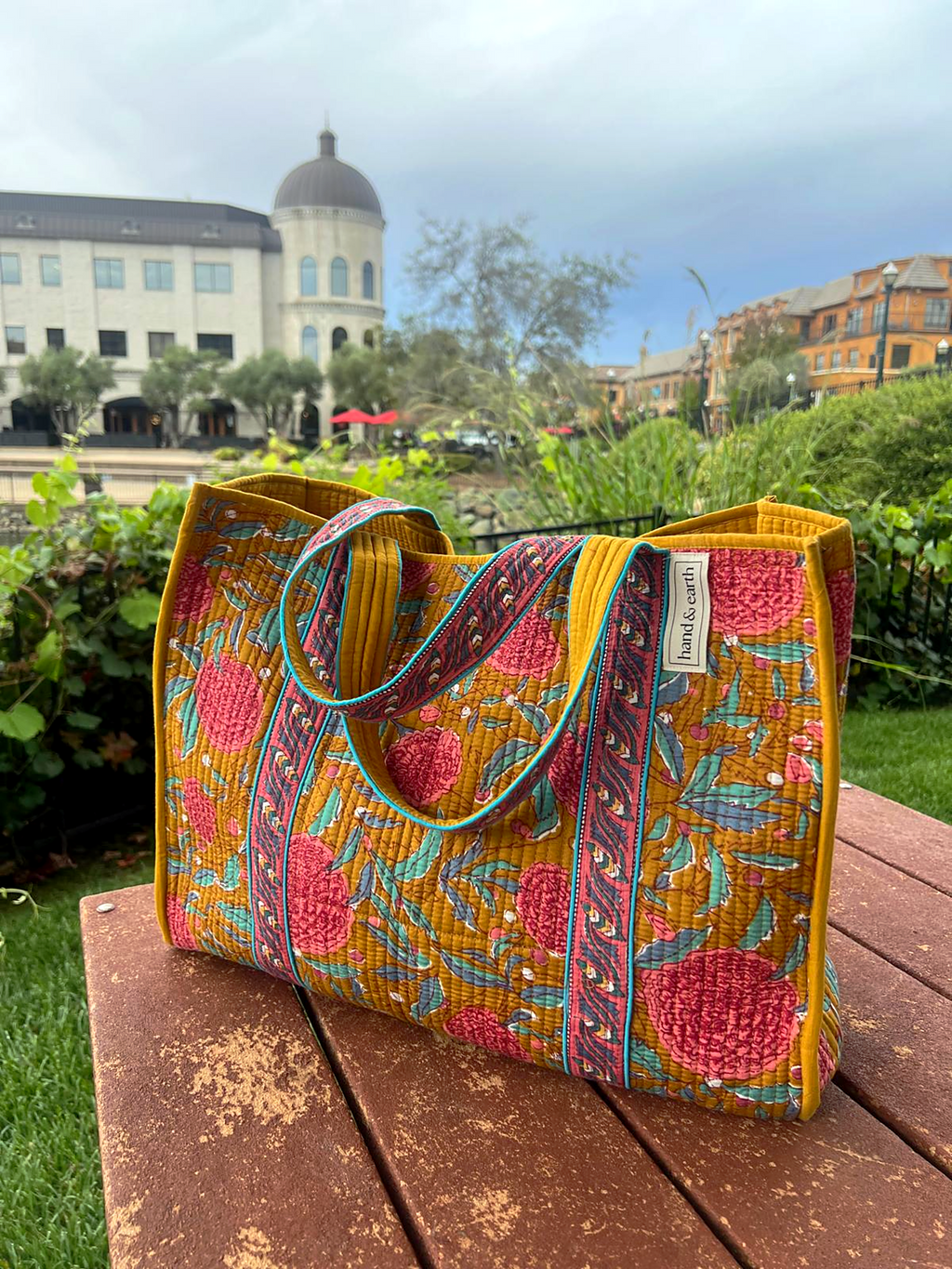 Cocoa Marigold Quilted Tote Bag