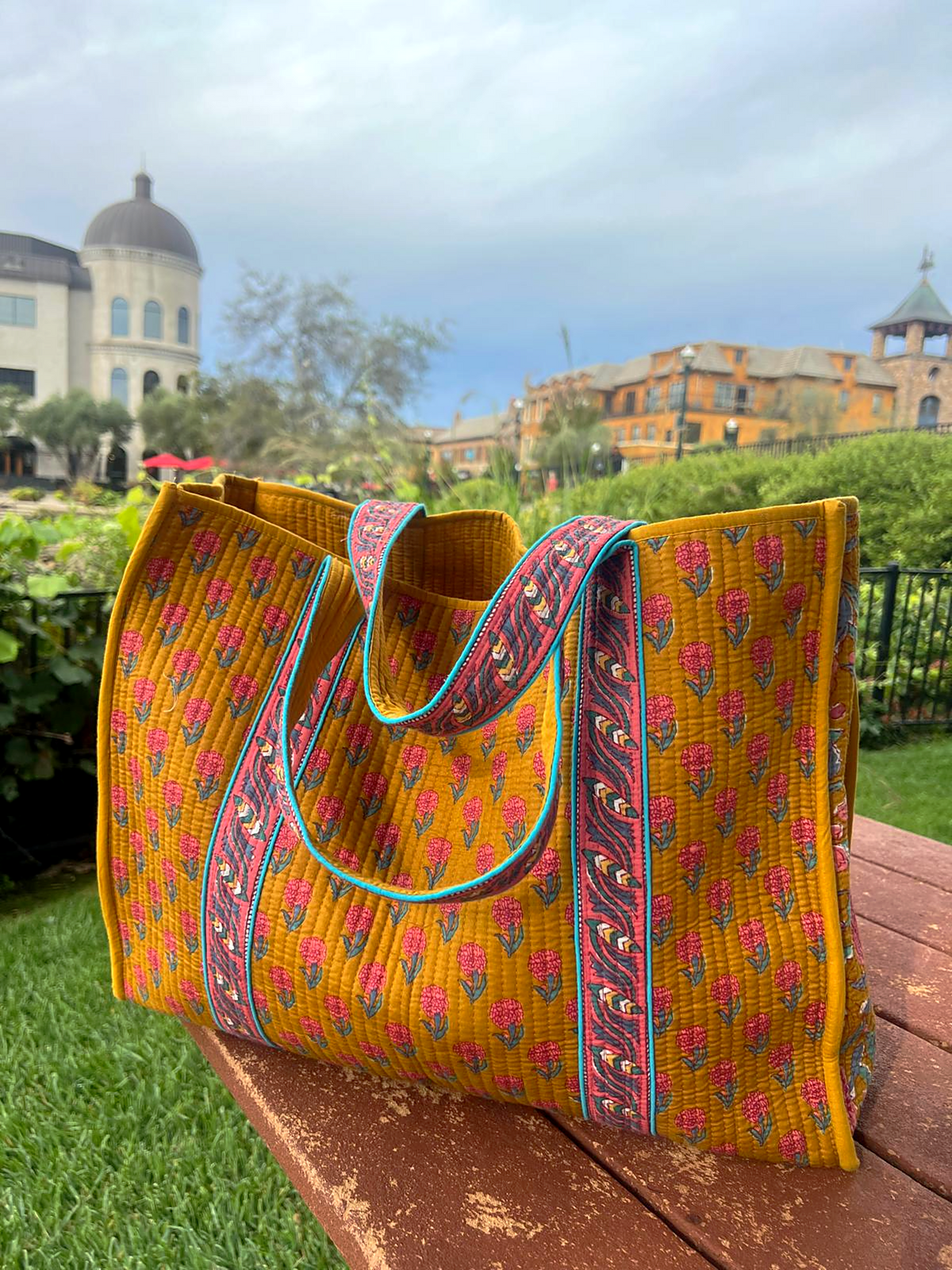 Saffron Marigold Reversible Quilted Tote Bag